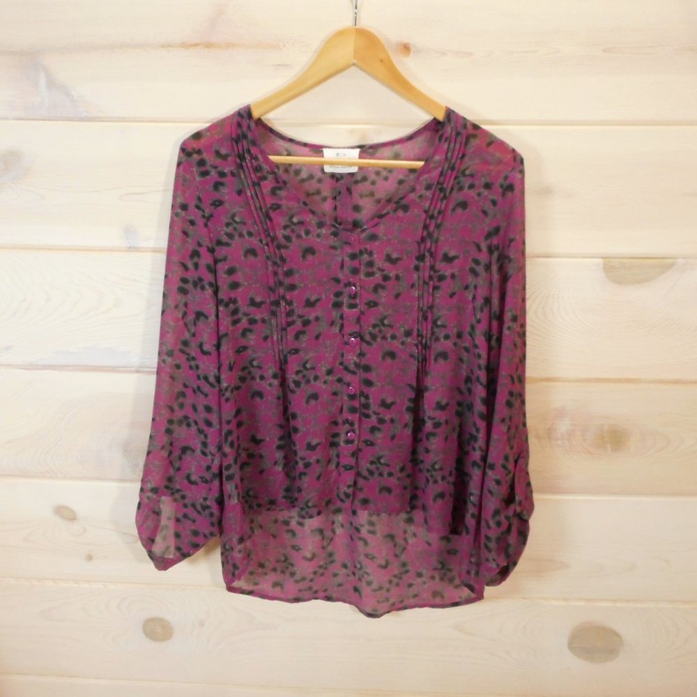 Urban Outfitters Pins and Needles Sz S Sheer Blouse Leopard Animal Print Hi-Low